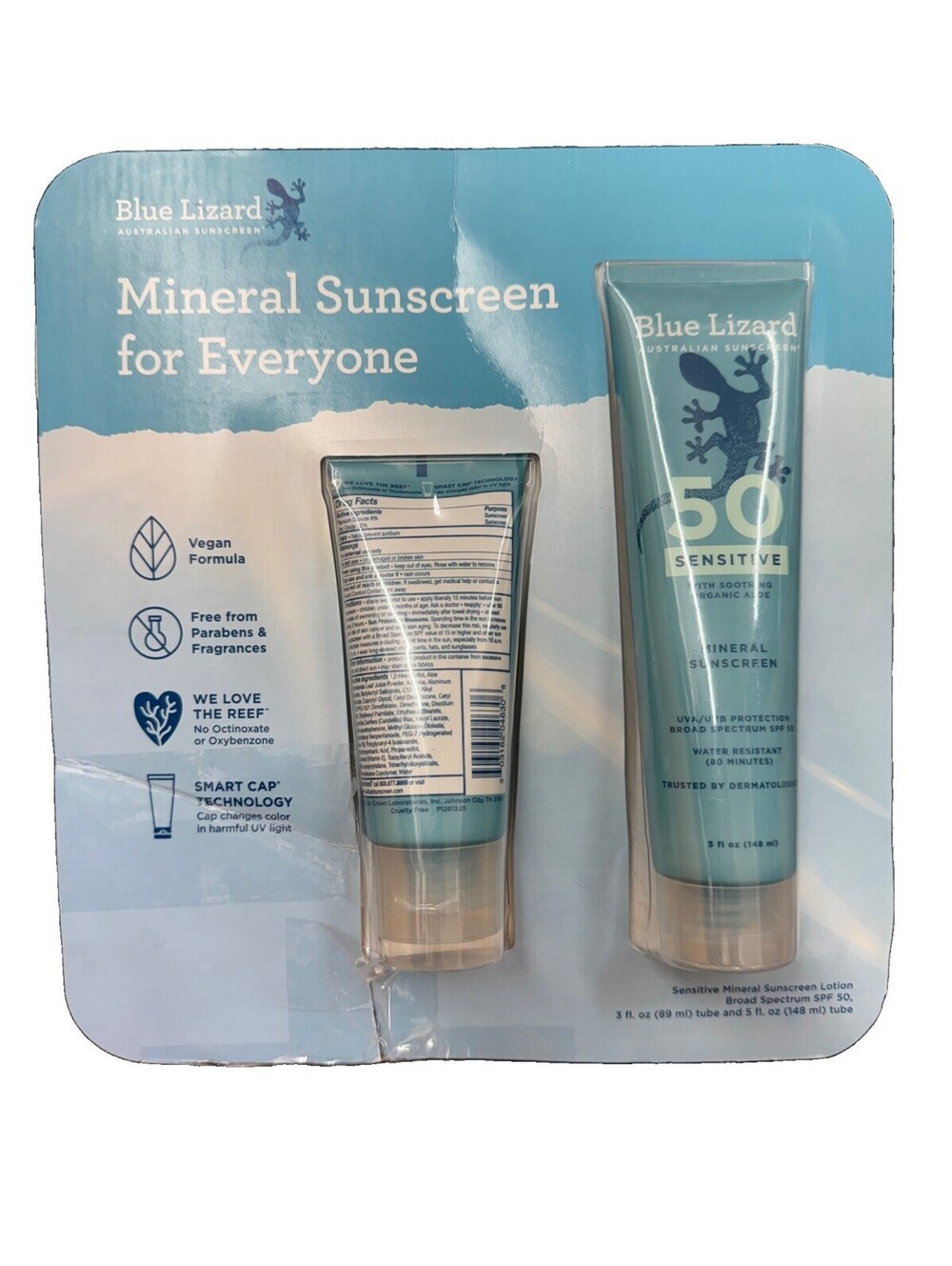 Blue Lizard Australian 50SPF Sensitive Mineral Sunscreen - 2 Bottles - Open Box